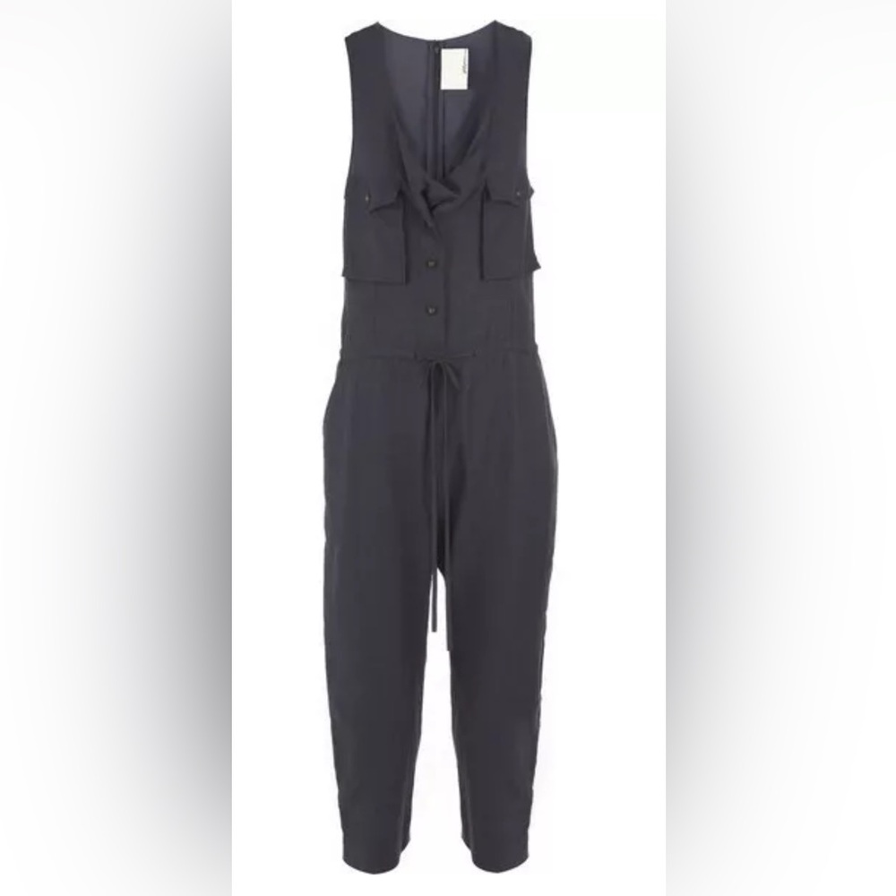 3.1 Phillip Lim Womens Jumpsuit Gunmetal Gray Linen Blend Cupra Back Zip Sz 0